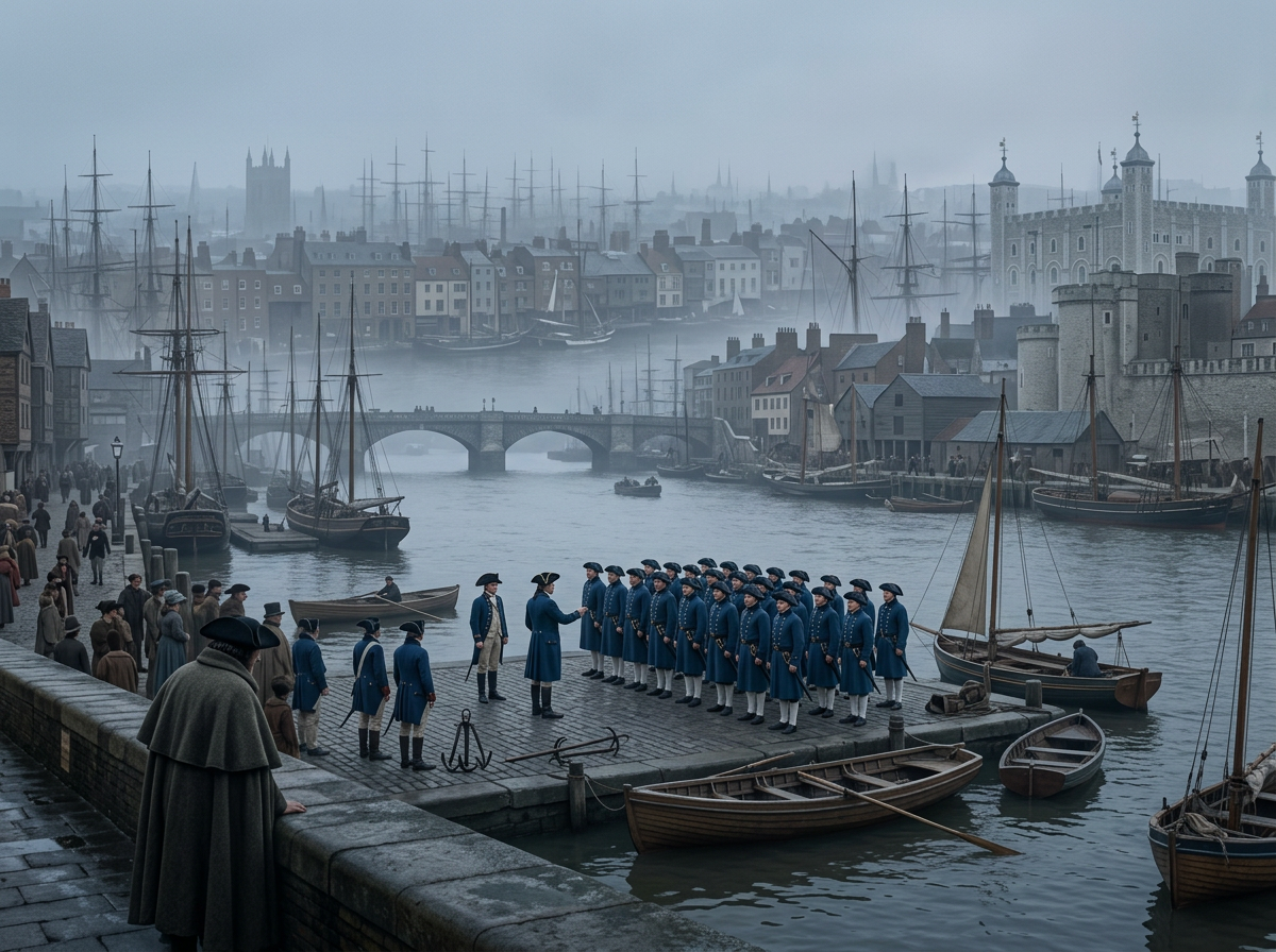 1798 Thames River Police forming at docks